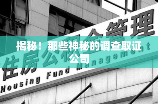 建阳揭秘！那些神秘的调查取证公司