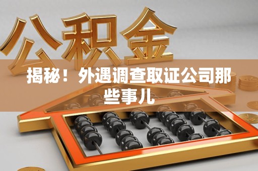 建阳揭秘！外遇调查取证公司那些事儿