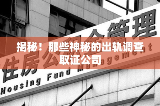 建阳揭秘！那些神秘的出轨调查取证公司