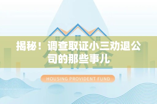 建阳揭秘！调查取证小三劝退公司的那些事儿
